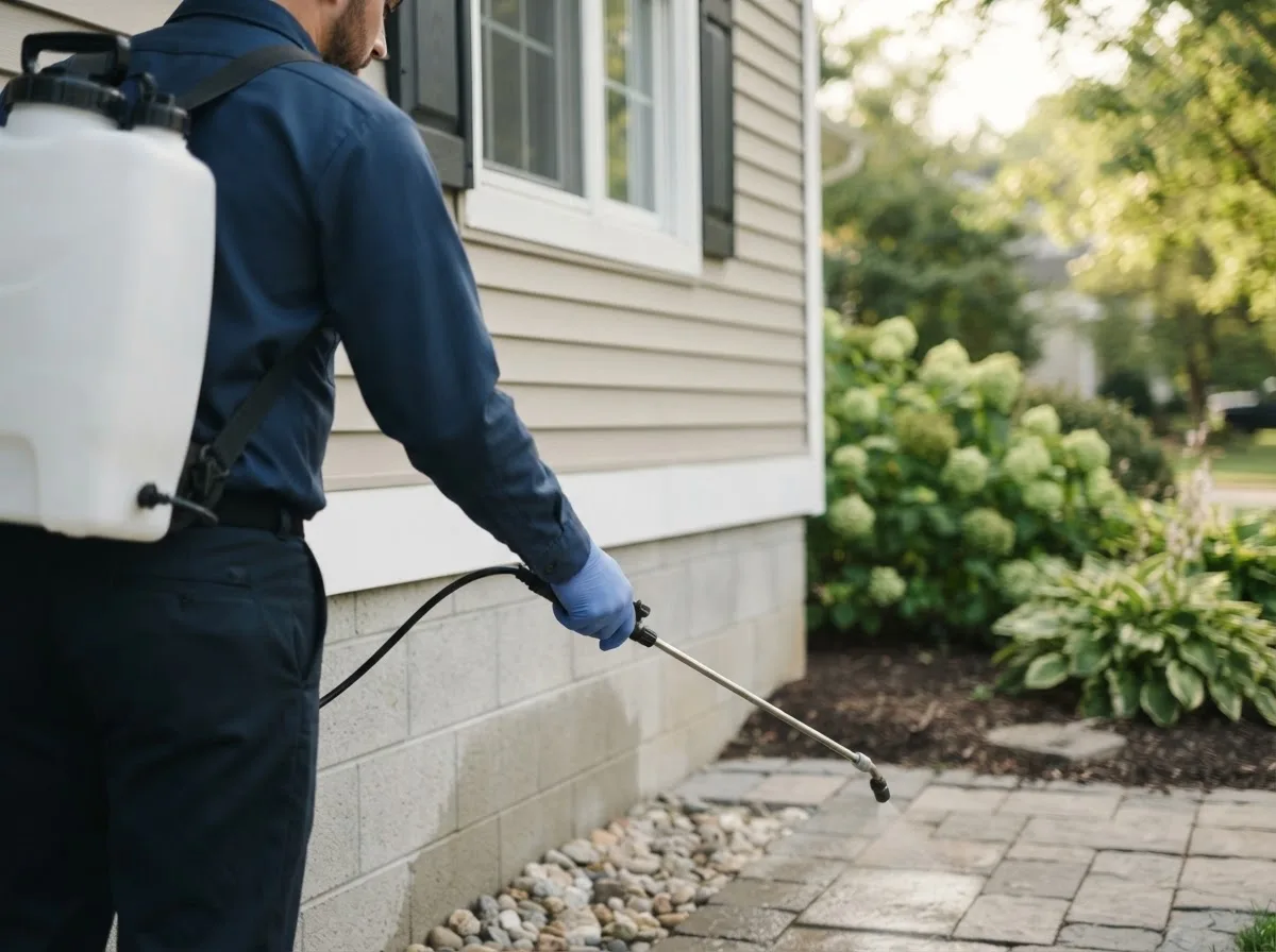 Pest control technician inspecting a home in Hornell, NY